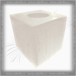 Salts Selenitový svícen kostka na čajovou svíčku bílý 8 cm