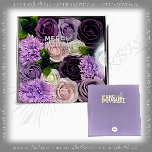 Merci Bouquet Luxusní Levandulové Růže Dárkový box 15 x 15 cm