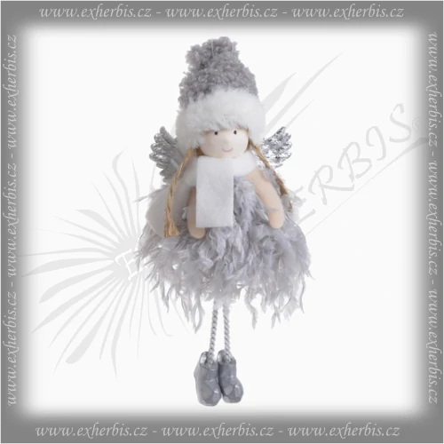 Ex Herbis AHDL Vánoční závěsný anděl 17 cm šedý