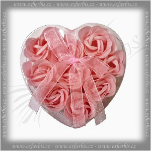 Dárkové Mýdlové květy 9 ks Srdce růžové