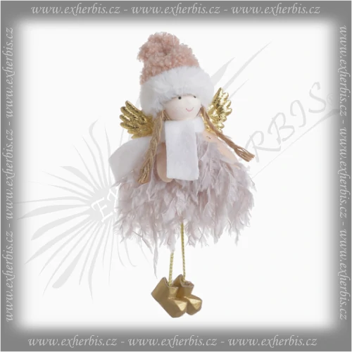 Ex Herbis AHDL Vánoční závěsný anděl 17 cm růžový
